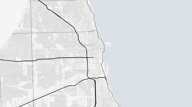Chicago 4K White Map Animation - Urban Road Network and Infrastructure Growth