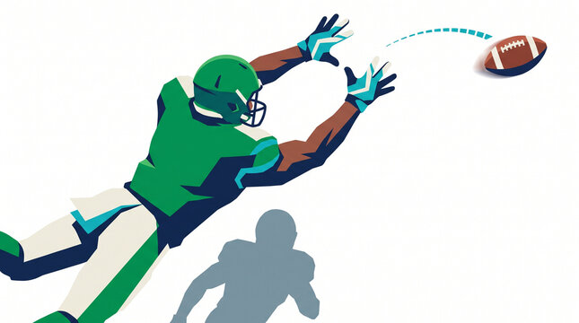 Football player diving to catch a pass in a dynamic action pose  
