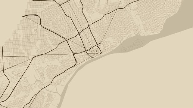 Detroit 4K Old_map Map Animation - Urban Road Network and Infrastructure Growth
