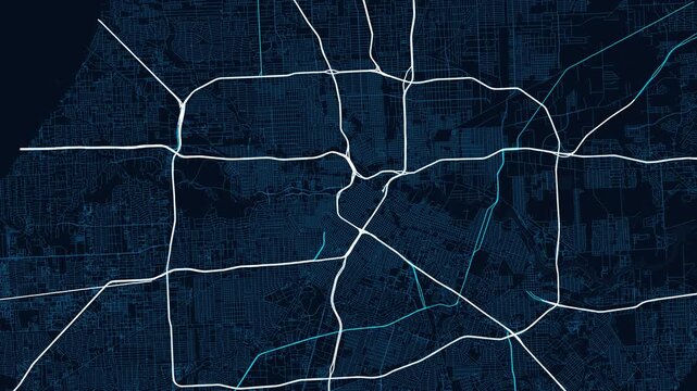 Houston 4K Blueprint Map Animation - Urban Road Network and Infrastructure Growth