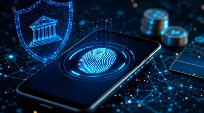 Digital Mobile Banking Security and Biometric Fingerprint Authentication.