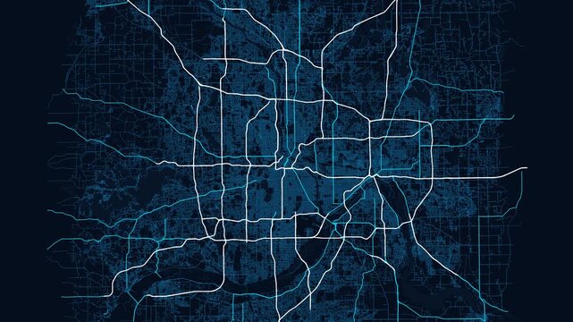 Minneapolis 4K Blueprint Map Animation - Urban Road Network and Infrastructure Growth
