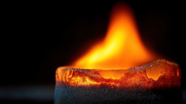 Bright flames from a torch igniting a cloth soaked in flammable liquid. A burning stick rests on a stone surface, showcasing the risks of fire at a demonstration