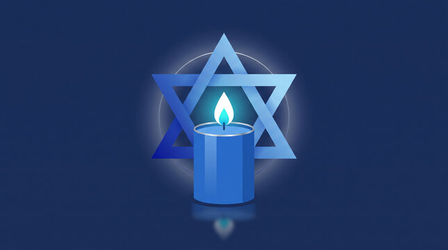 Blue Star of David with glowing candle symbolizing Yom Kippur reflection, Jewish High Holy Days, and spiritual atonement