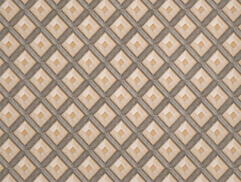 Diamond grid patterned stone tile wall texture with small square inlays in neutral beige tones