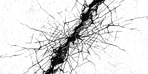 Fototapeta premium Black and White Cracked Earth Texture Background with Dry Ground Pattern