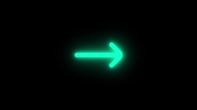 Green neon glowing right arrow symbol on a black background bright