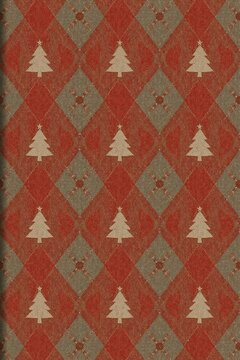 Red and green christmas wrapping paper featuring an intricate argyle pattern argyle design christmas tree