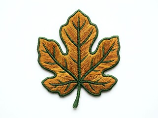 Obraz premium Embroidered maple leaf patch with golden yellow and green thread