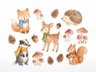Naklejka premium Watercolor Woodland Animal Collection for Kids and Nature Themes