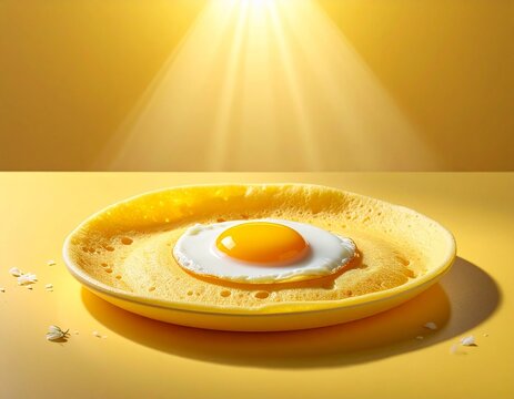 Sri Lankan Egg Hopper Appam Under Warm Sunbeams on Yellow Surface