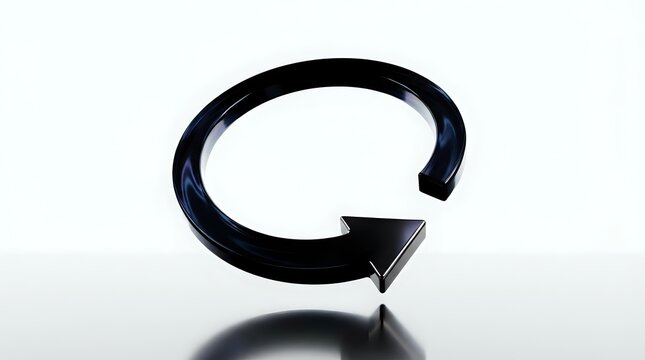 Glossy black circular arrow symbolizing refresh, renewal