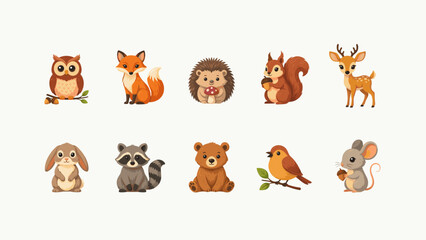 Fototapeta premium Autumn wildlife and forest animal vector icons - Perfect for environmental education materials, nature blogs, or autumn wildlife conservation graphics.
