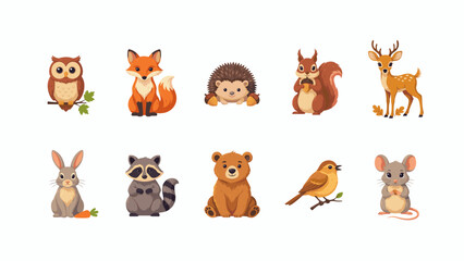 Obraz premium Fall woodland wildlife vector icon collection - Suitable for seasonal outdoor guides, children nature books, or forest park promotional flyers.