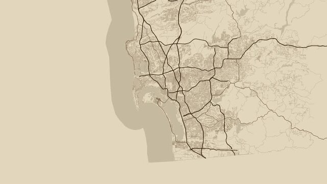 San Diego 4K Old_map Map Animation - Urban Road Network and Infrastructure Growth