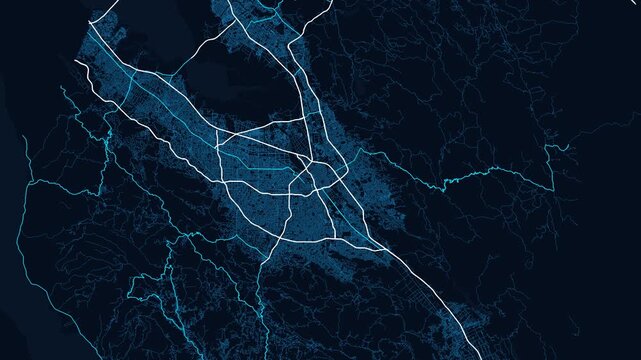San Jose 4K Blueprint Map Animation - Urban Road Network and Infrastructure Growth