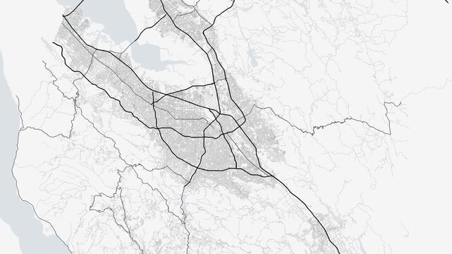 San Jose 4K White Map Animation - Urban Road Network and Infrastructure Growth
