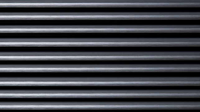 A close-up view of parallel dark gray metal slats with clean horizontal lines. Perfect as a minimalist architectural background or industrial design element.