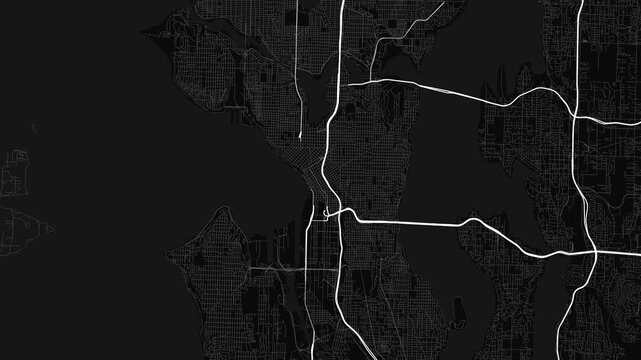 Seattle 4K Black Map Animation - Urban Road Network and Infrastructure Growth