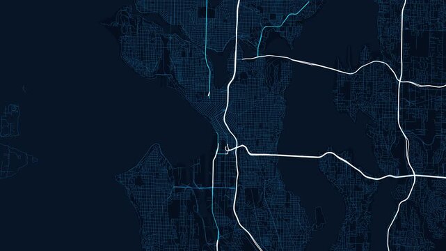 Seattle 4K Blueprint Map Animation - Urban Road Network and Infrastructure Growth
