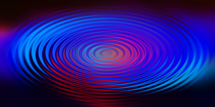 Vibrant blue and red circular ripple waves for modern audio visual digital wallpaper art.