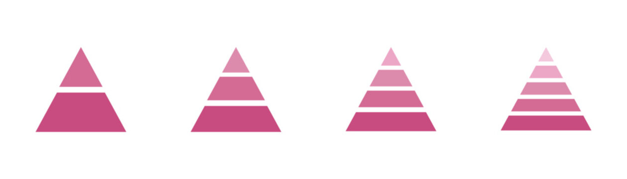Colorful triangle vector pyramid design on white background. Infographics pyramid diagram generally used in business charts, infographics, and educational designs to show data and layered structures.