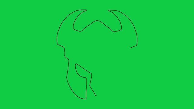 Continuous line drawing of spartan helmet appearing on green screen surface with smooth motion style.