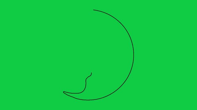 Minimalist line drawing of moon face animation loop on solid green screen background for video editing.