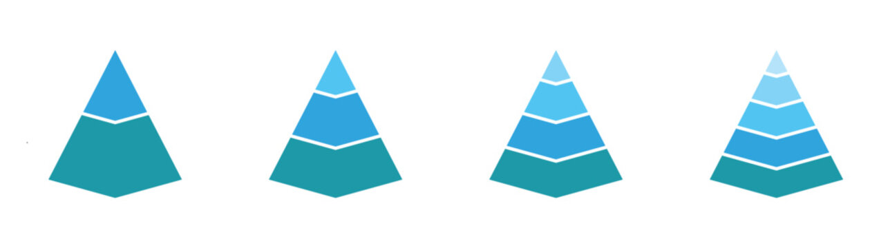 Pyramid chart icon vector template. Colorful triangle pyramid set used for representing strength, balance, or upward growth.