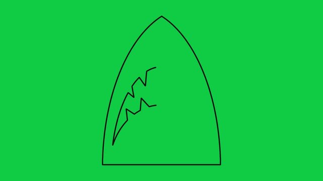 Shark jaws outline drawing animation showing sharp teeth on green screen background for video design.