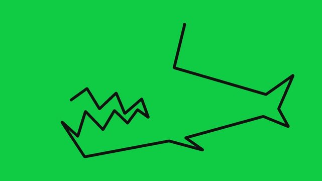Shark logo animation drawn with black lines on green screen background for marine motion graphics.