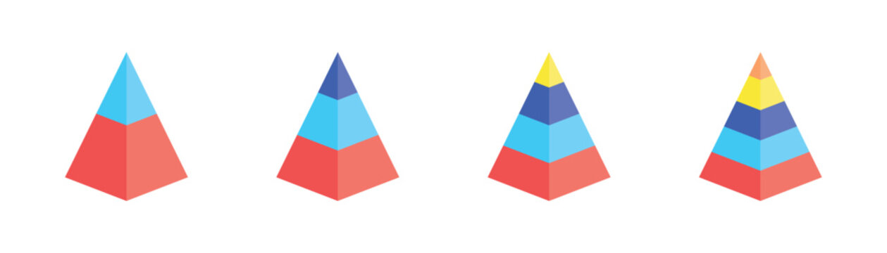 3D style triangular pyramid sign Representing company management tiers, team ranks and leadership levels. Vector illustration triangle pyramid icon isolated on white background.