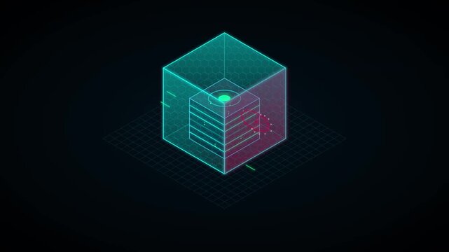 Isometric Digital Data Cube HUD Interface