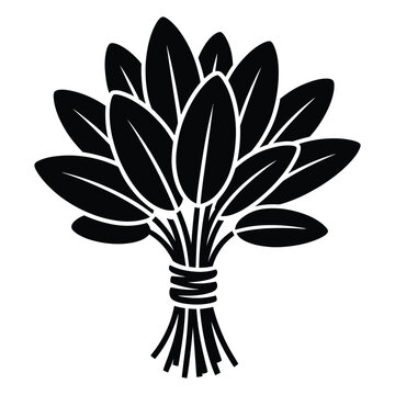 A bundle of leafy stems is depicted as a black silhouette