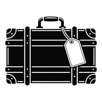 Vintage suitcase with luggage tag a black and white silhouette travel