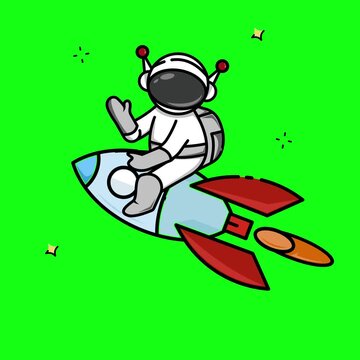 Animated astronaut waves while riding a colorful rocket ship in this playful digital motion video clip
