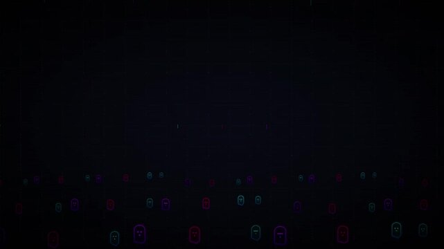 Abstract Digital Background with Floating Glowing Neon UI Icons
