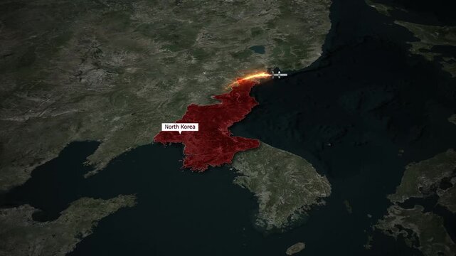North Korea Ballistic Missile Launch and Ocean Explosion Map Animation