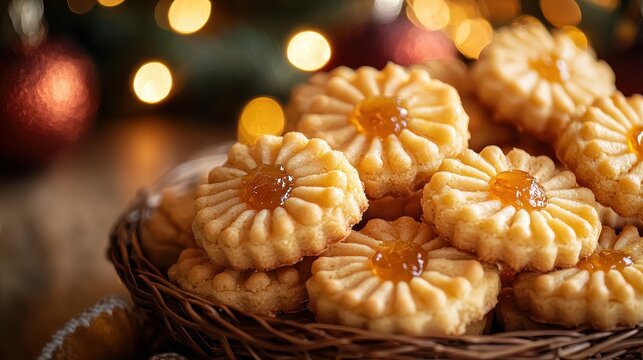 Buttery shortcrust pastry cookies filled with sweet pineapple jam, typically enjoyed during festive celebrations