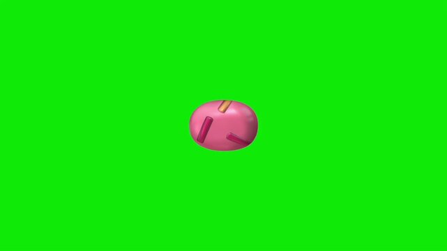 3d animated dot punctuation mark with pink donut glaze and sprinkles on green screen