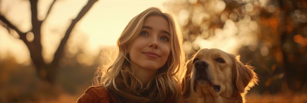 Adorable girl with a playful expression alongside her golden-haired dog