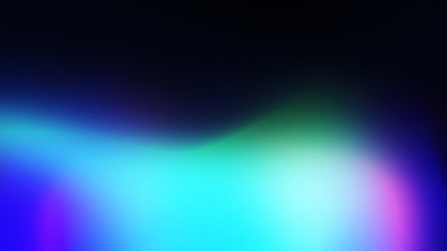 Soft, blurred and glowing colorful shape on black background. Abstract vibrant and bright multi-colored background with noise. Copy space.