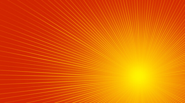 Yellow starburst effect or light trails moving to infinity on red and orange background. Abstract futuristic high resolution full frame technology background.