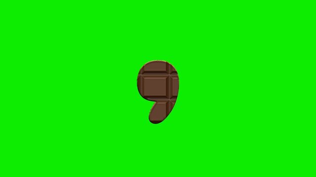 Chocolate comma punctuation mark animation isolated on green screen background