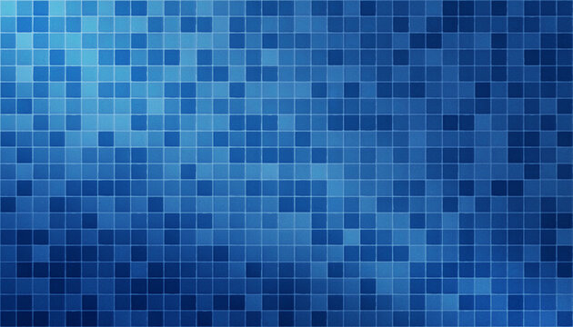 Modern pattern of textured blue swimming pool or bathroom tiles. Abstract full frame geometric background with copy space.