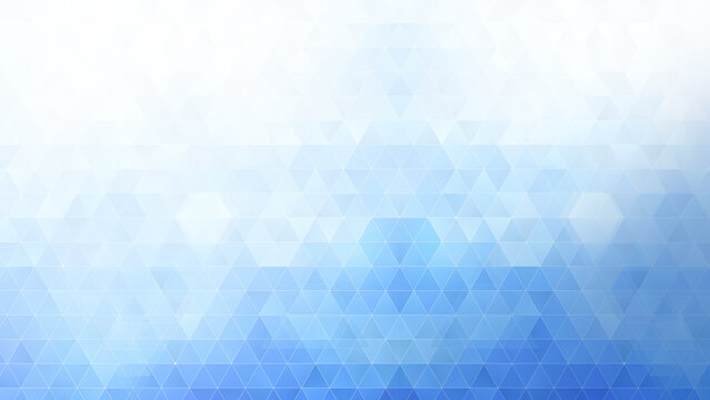 Abstract background made of many layered white, light blue and blue triangles. High resolution full frame geometric triangular shape background with copy space.