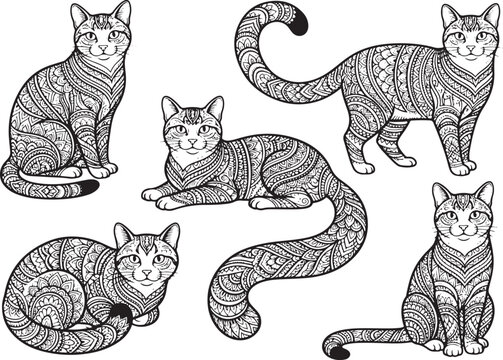 Decorative Zentangle Cats Vector Set