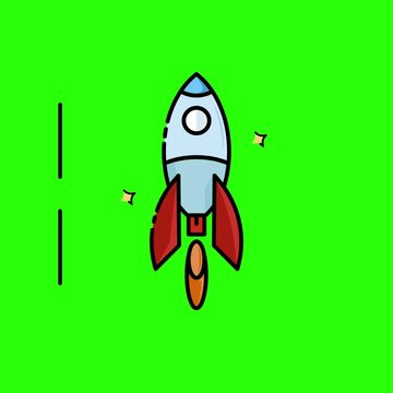 Animated rocket launch sequence featuring vibrant colors and smooth motion in this digital vector video clip