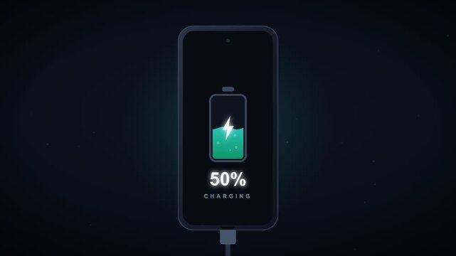 Smartphone Battery Charging Animation with USB Cable Plug In