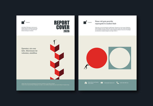 Business Report Cover Template with Steps and Solution Minimal Illustration